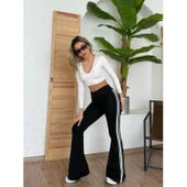 Lucky Life Kadın Yüksek Bel şerit Detaylı Ispanyol Paçalı Dalgıç Pantolon - 4