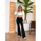 Lucky Life Kadın Yüksek Bel şerit Detaylı Ispanyol Paçalı Dalgıç Pantolon - 2