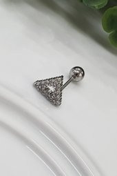 Gümüş Rengi Zirkon Taşlı Üçgen Tragus Küpe, Piercing, Kırkırdak Küpe - 1