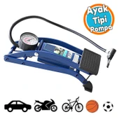 Ayak Tipi Hava Pompası Göstergeli Tekli Teker Araç Araba Bisiklet Motorsiklet Top Pompası - 1