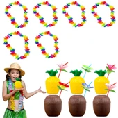 Tropikal Hawaii Parti Malzemeleri – Kolye, Pipet, Bardak Seti - 1