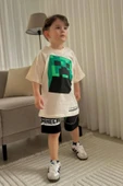 Bej Mine Craft Çizgi film Baskılı Alt Üst Erkek Çocuk 2li Takım thumbnail 3