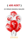 TİFOYS  ( 400 Adet ) 23 Nisan Baskılı Lateks Balon Kırmızı Beyaz - 1