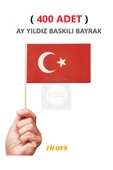TİFOYS  ( 400 Adet ) Küçük Boy Çıtalı Kağıt Türk Bayrağı - 1