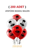 TİFOYS  ( 200 Adet ) Atatürk Baskılı Lateks Balon Kırmızı Beyaz - 1