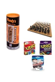 TİFOYS  Silindir Jenga ,Ahşap Satranç ,Uno, Uno Flip, Monopoly Deal ( 5 Parça )Aile Etkinlik Seti ,Oyun seti - 1