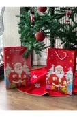 Tifoys  Büyük Parlak Karton Noel Baba Çam Ağacı Yılbaşı Desenli Hediye Paketi Çanta Poşet 2 li - 2