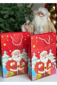 Tifoys  Büyük Parlak Karton Noel Baba Çam Ağacı Yılbaşı Desenli Hediye Paketi Çanta Poşet 2 li - 1