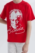 Kırmızı Beyaz Atatürk Baskılı Unisex Çocuk Tişört - 2