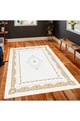 Makinede Yıkanabilir Leke Tutmaz  Krem-Gold Pvc Deri Kaymaz Taban Retro Salon Saçaksız Halı 387-02  ÇOKLU 100 x 300 - 4