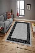 Makinede Yıkanabilir Leke Tutmaz  GRİ Modern Çerçeve Desen Halı ŞHB1322  GRİ 80 x 150 - 1