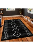 Makinede Yıkanabilir Leke Tutmaz  Siyah Pvc Deri Kaymaz Taban Etnik Salon Saçaksız Halı 369-01  ÇOKLU 100 x 100 - 3