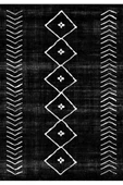 Makinede Yıkanabilir Leke Tutmaz  Siyah Pvc Deri Kaymaz Taban Etnik Salon Saçaksız Halı 369-01  ÇOKLU 100 x 100 - 1