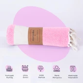 Homedius Elmas Desenli Diamond Pamuk Peştamal Banyo ve Plaj Havlusu 100x180 cm Pembe 100x180 - 4