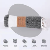 Homedius Elmas Desenli Diamond Pamuk Peştamal Banyo ve Plaj Havlusu 100x180 cm Siyah 100x180 - 4