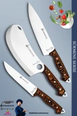Sürmene Serisi Mutfak Şef Bıçak Seti Et Ekmek Sebze Börek Pizza Şef Bıçağı 3 Lü Set Kahve (Mft-021) - 1