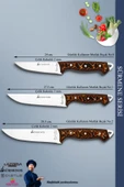 Sürmene Serisi Mutfak Bıçak Seti Et Ekmek Tavuk Sebze Salata Bıçağı 3 Lü Set Kahverengi (MFT-020) - 2