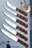 Sürmene Serisi Mutfak Bıçak Seti Et Ekmek Sebze Salata Fileto Bıçağı 6 Lı Set Kahverengi (Mft-028) thumbnail 1