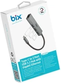 Bix BXC06HB Type-C'den 3 Bağlantı Noktalı Gigabit Ethernet USB 3.2 Hub - 3