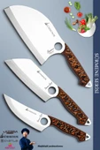 Sürmene Serisi Mutfak Kamp Şef Bıçak Seti Et Ekmek Sebze Kamp Şef Bıçağı 3 Lü Set Kahve (Mft-038) - 1