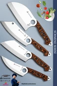 Sürmene Serisi Mutfak Kamp Şef Bıçak Seti Et Ekmek Sebze Kamp Şef Bıçağı 4 Lü Set Kahve (Mft-039) - 1