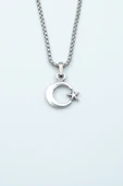 Minimal Ay Yıldız Gümüş Kaplama Örme Zincir Kolye thumbnail 1