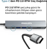 Philips Type C to PD 87W HDMI USB SD Micro SD Dönüştürücü Hub - 6