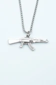 Pubg Keleş Ak-47 Kalaşnikof Gümüş Kaplama Örme Zincir Kolye thumbnail 1