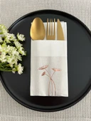 Rose Gold Yaldızlı Beyaz Cepli Havuç Çiçeği Peçete 12 Adet - 1