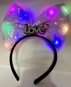 Led Işıklı Gümüş Love Yazılı Lila Fiyonk Taç - 1