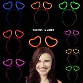 Glow Stick Karanlıkta Yanan Fosforlu Kalp Taç 12 Adet - 1