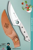 Sürmene Serisi Outdoor Bıçak Kamp Bıçağı Mutfak Şef Bıçak Bıçağı Deri Kılıflı Beyaz (Out-001) - 1