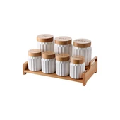 7'li Bambu Kapak Standlı Baharat Seti - 2