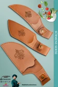 Sürmene Serisi Outdoor Bıçak Kamp Bıçağı Mutfak Şef Bıçak Bıçağı Deri Kılıflı 3 Lü Set (Out-010) - 2
