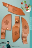 Sürmene Serisi Outdoor Bıçak Kamp Bıçağı Mutfak Şef Bıçak Bıçağı Deri Kılıflı 4 Lü Set (Out-011) - 2