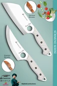 Sürmene Serisi Outdoor Bıçak Kamp Bıçağı Mutfak Şef Bıçak Bıçağı Deri Kılıflı 2 Li Set (Out-008) - 1