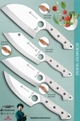 Sürmene Serisi Outdoor Bıçak Kamp Bıçağı Mutfak Şef Bıçak Bıçağı Deri Kılıflı 4 Lü Set (Out-011) - 1