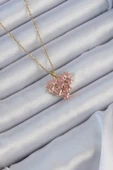 316L Çelik Zincir Altın Renk Pembe Parçalı Zirkon Taşlı Kalp Kolye - TJ-BKO9163 thumbnail 1