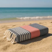 Homedius %100 Pamuk American Desenli Püsküllü Peştemal Banyo Plaj Havlusu - 100x180 cm  100x180 Turkuaz thumbnail 7