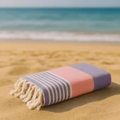 Homedius %100 Pamuk American Desenli Püsküllü Peştemal Banyo Plaj Havlusu - 100x180 cm  100x180 Turkuaz thumbnail 12