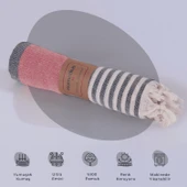 Homedius %100 Pamuk American Desenli Püsküllü Peştemal Banyo Plaj Havlusu - 100x180 cm  100x180 Turkuaz thumbnail 4