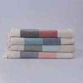 Homedius %100 Pamuk American Desenli Püsküllü Peştemal Banyo Plaj Havlusu - 100x180 cm Somon 100x180 - 4