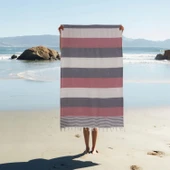 Homedius %100 Pamuk American Desenli Püsküllü Peştemal Banyo Plaj Havlusu - 100x180 cm  100x180 Turkuaz thumbnail 2