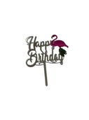 Happy Birthday Yazılı Leylekli Aynalı Pleksi Gümüş - 1