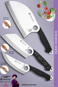 Sürmene Serisi Outdoor Bıçak Kamp Bıçağı Mutfak Şef Bıçak Bıçağı Deri Kılıflı 3 Lü Set (Out-022) - 1