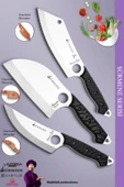 Sürmene Serisi Outdoor Bıçak Kamp Bıçağı Mutfak Şef Bıçak Bıçağı Deri Kılıflı 3 Lü Set (OUT-021) - 1