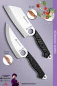 Sürmene Serisi Outdoor Bıçak Kamp Bıçağı Mutfak Şef Bıçak Bıçağı Deri Kılıflı 2 Li Set (Out-020) - 1