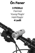 Ön-Arka Set Bisiklet Feneri Pilli 500 Lümen 3 MOD Flaşörlü Bisiklet Farı LED Işık Gri 4414 thumbnail 5