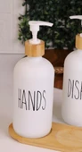 2’li Beyaz Mutfak Sıvı Sabunluk Seti 500ml+500ml Bambu Standlı - 3