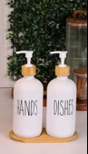 2’li Beyaz Mutfak Sıvı Sabunluk Seti 500ml+500ml Bambu Standlı - 1